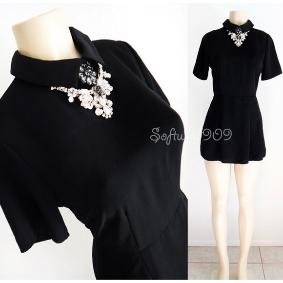 Black Peter Pan Collar Shorts Skort Romper Dress - Picture 2 of 8